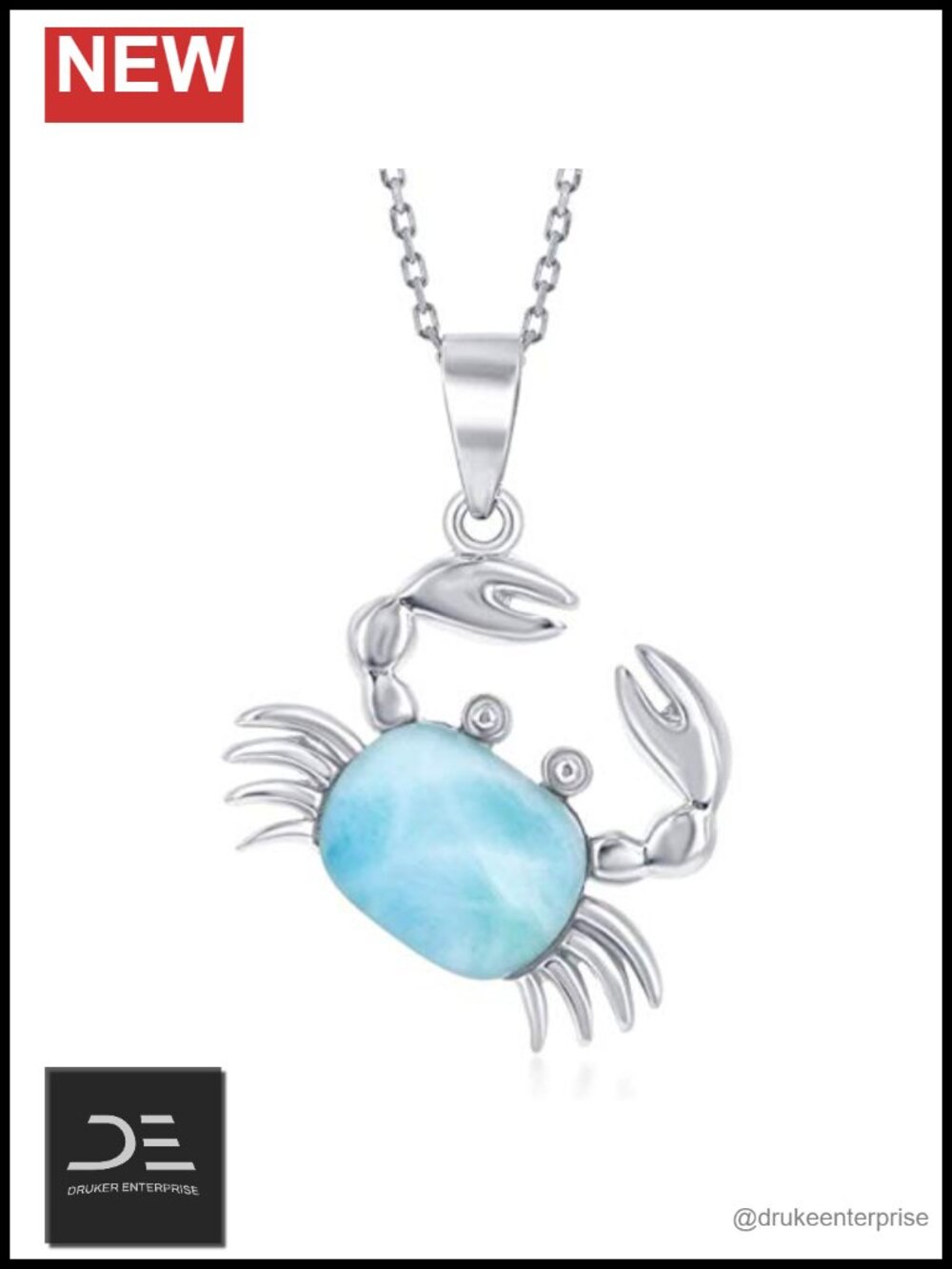 Natural Larimar Necklace Silver Starfish Seahorse Anchor Pendant Jewelry